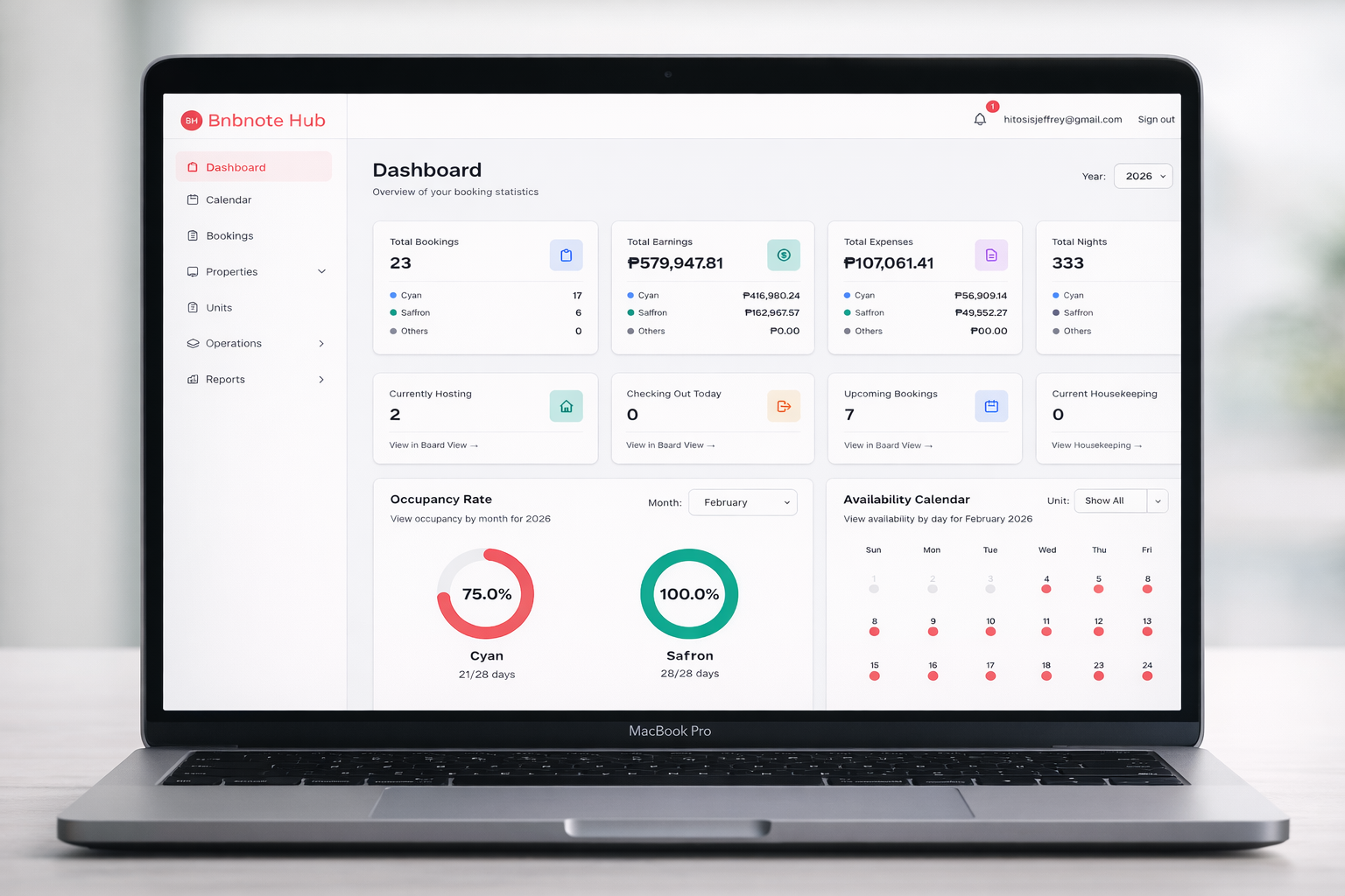 BNBNote dashboard on MacBook Pro